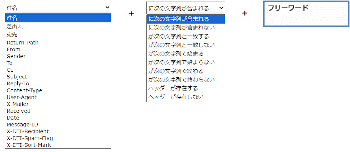 振り分け条件の一覧