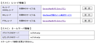 ドメイン レコード情報